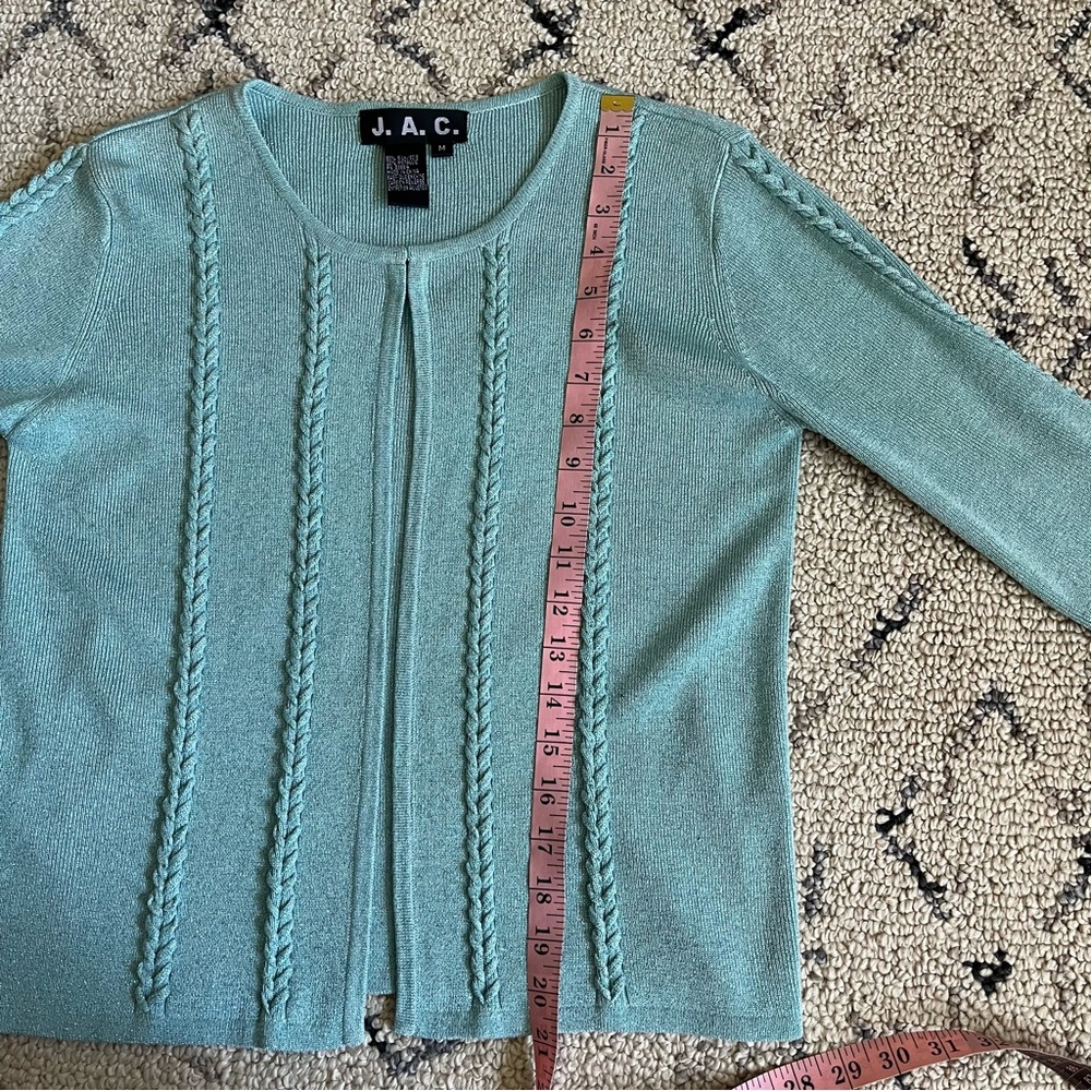 Vintage J.A.C. Silk Metallic Blue Cardigan 3/4 Sleeve M Sabrina Carpenter Inspo - Picture 7 of 8